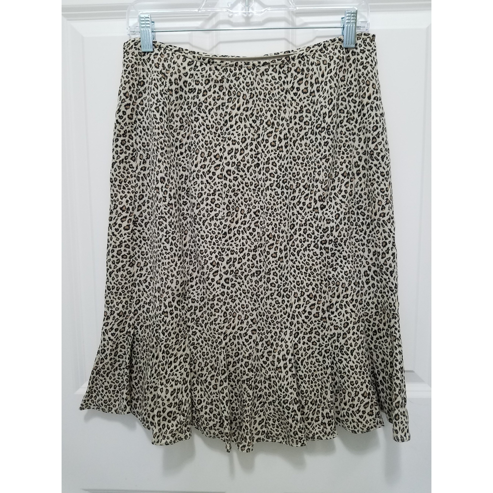 NWT Charter Club Brown Tan Leopard prints 100% silk Women's Skirt Size 10P
